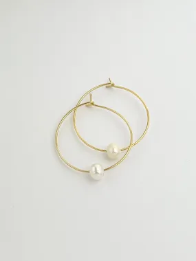 Gold Pearl Hoop Earrings