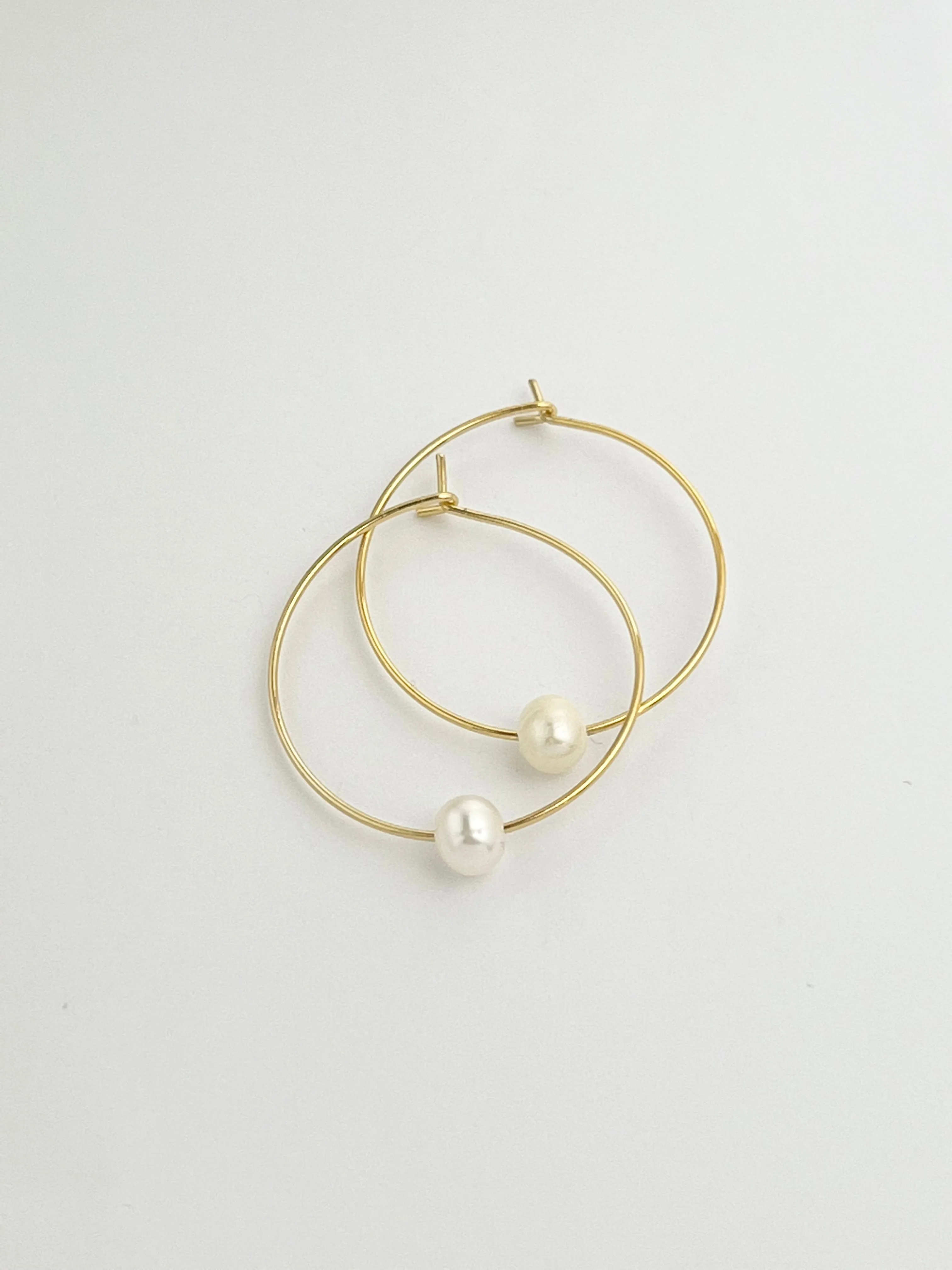 Gold Pearl Hoop Earrings