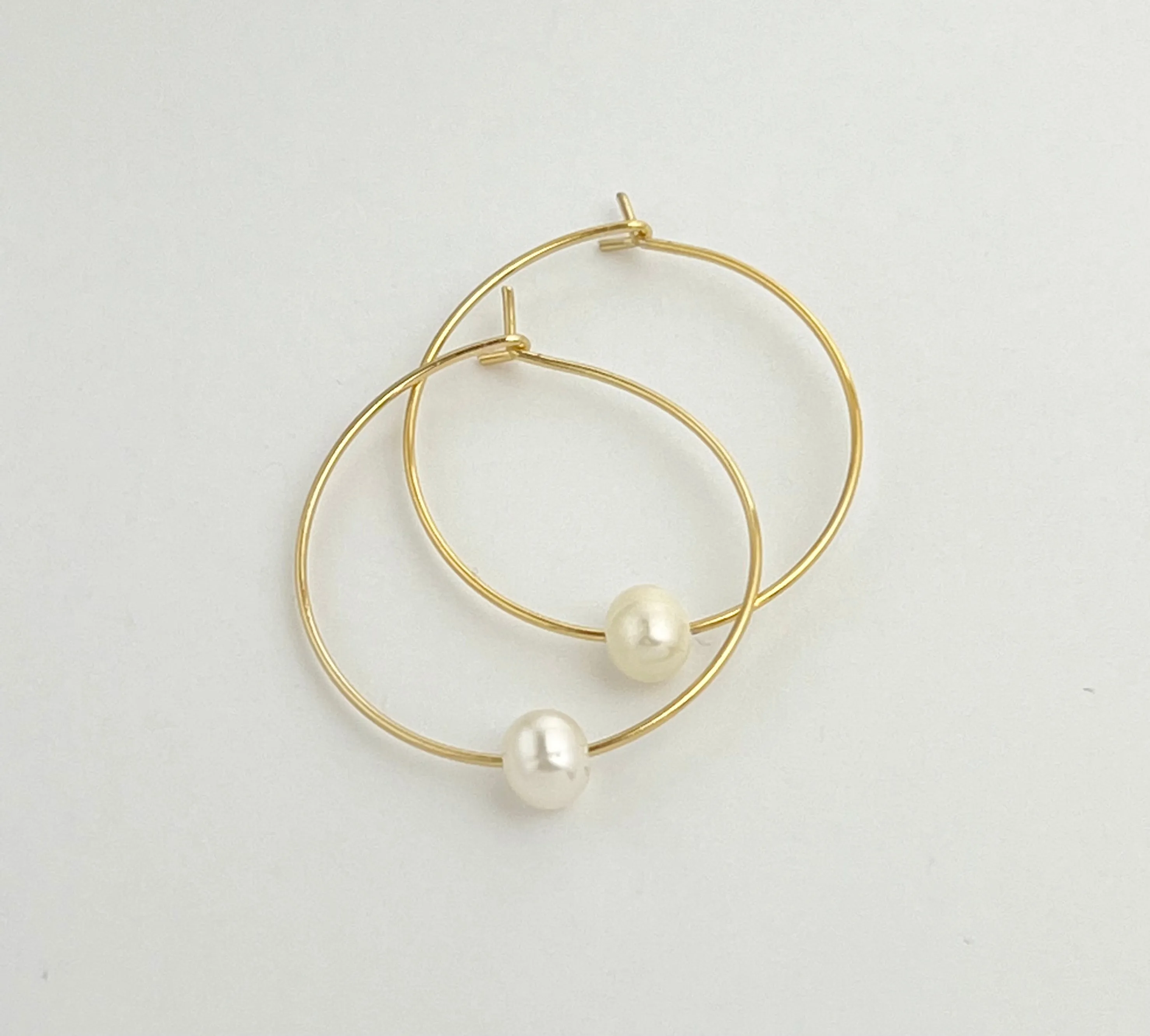 Gold Pearl Hoop Earrings