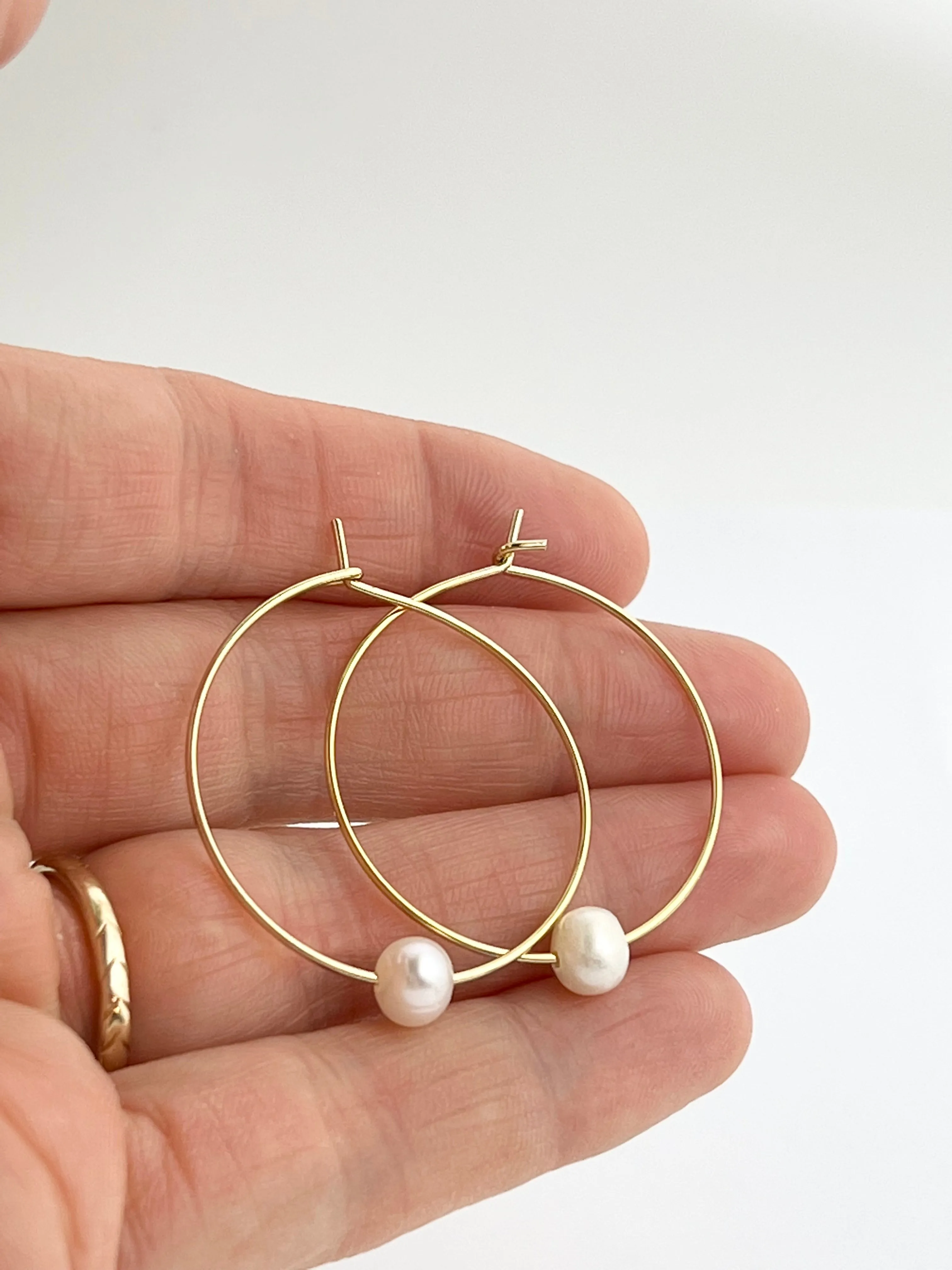 Gold Pearl Hoop Earrings