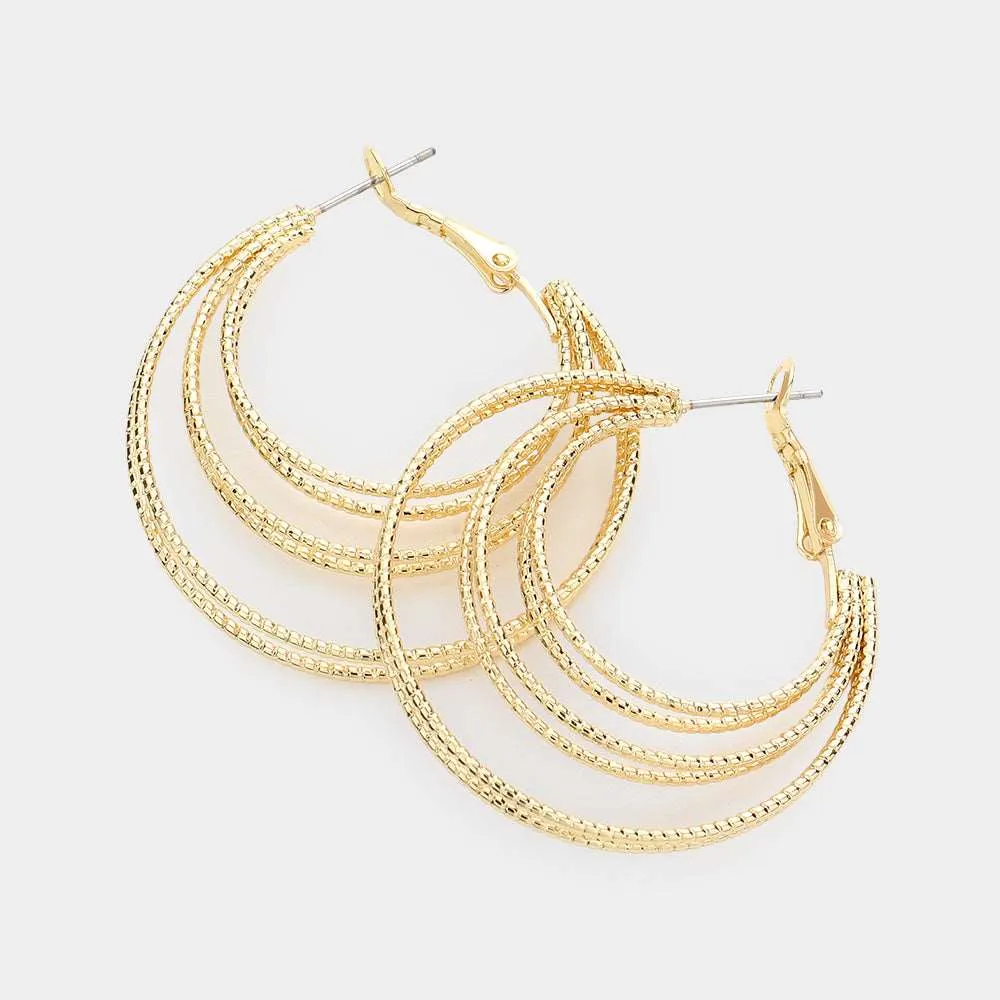 Gold Split Metal Hoop Earrings for Women