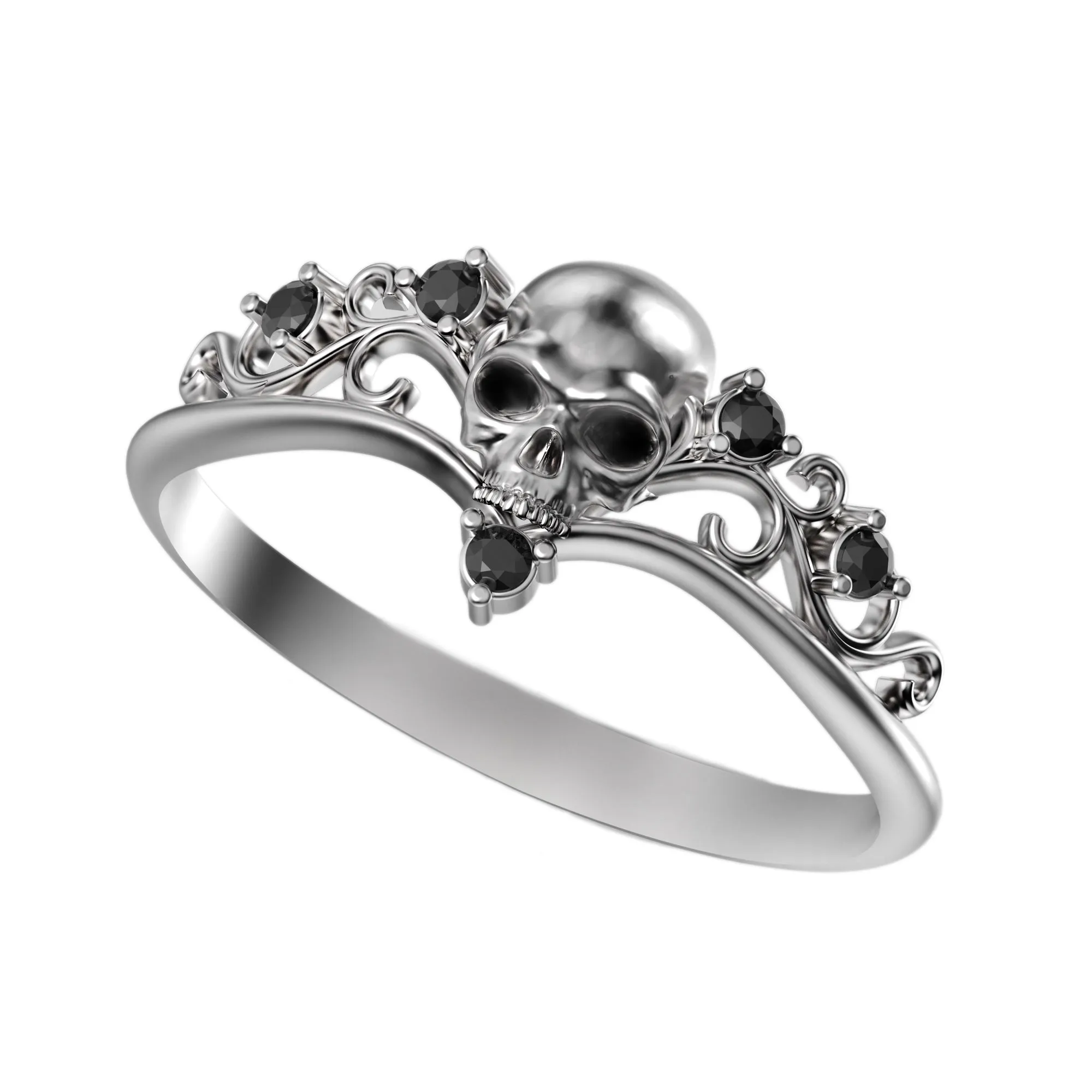 Gothic Skull Engagement Ring, Skull Wedding ring, Skeleton Simple Sterling Silver Ring