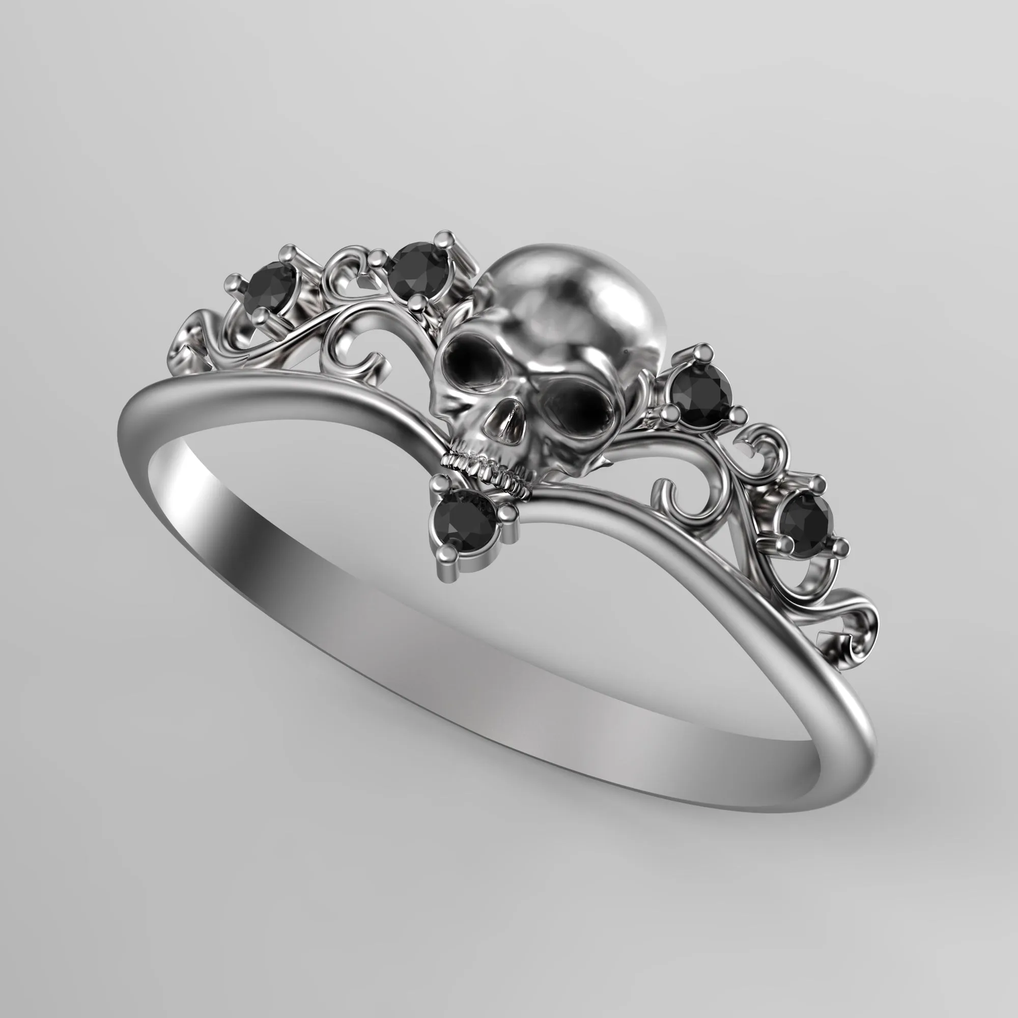 Gothic Skull Engagement Ring, Skull Wedding ring, Skeleton Simple Sterling Silver Ring