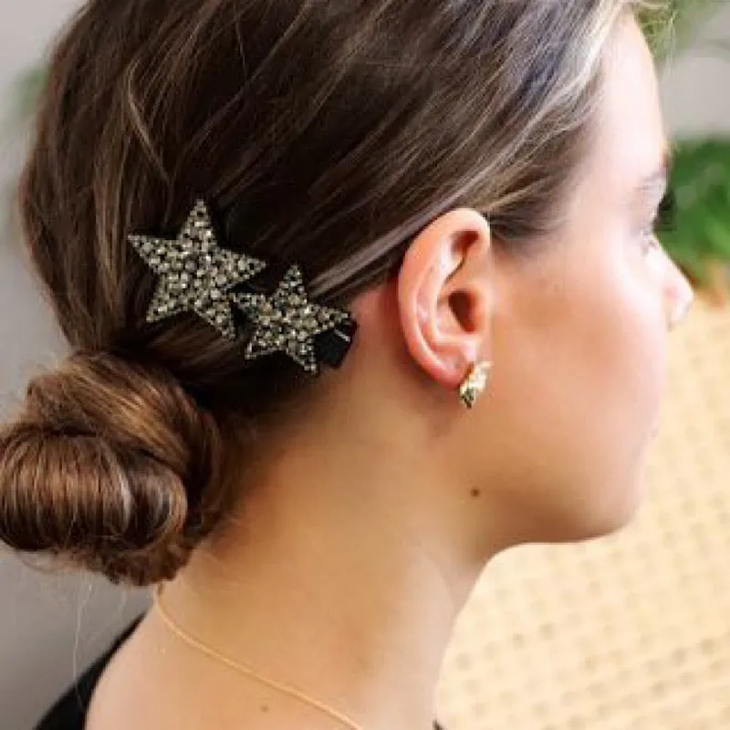 Grey Double Star Sparkly Hair Clip