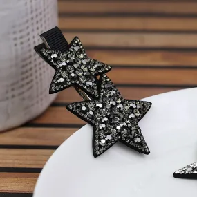 Grey Double Star Sparkly Hair Clip