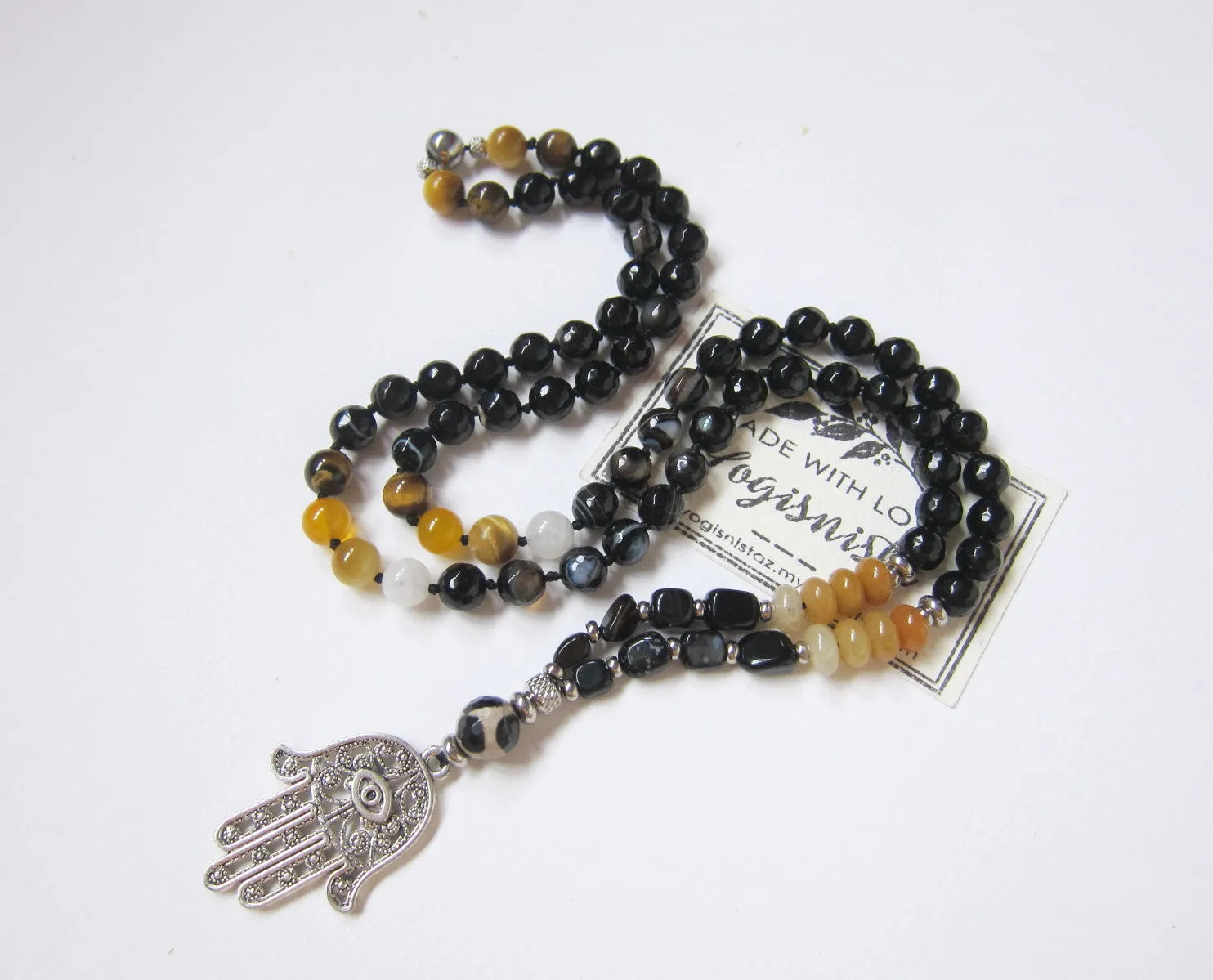 Grounding, Protection Mala in Hamsa Pendant Necklace for Him or Her