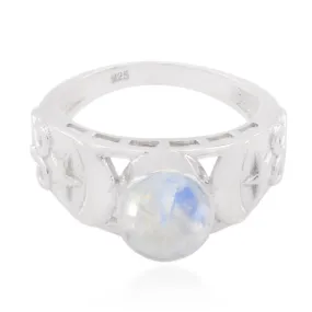 Handsome Gem Rainbow Moonstone 925 Sterling Silver Ring Greatest Item