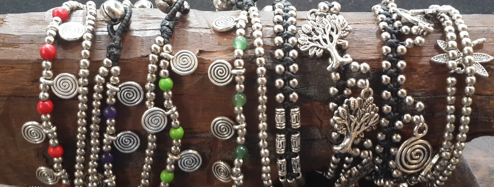 Hill Tribe Silver Bead And Mandala Charm Bracelets