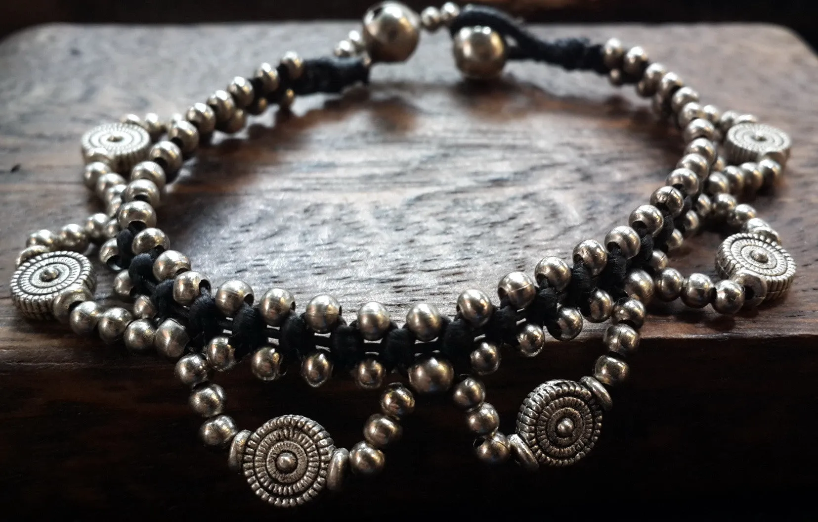 Hill Tribe Silver Bead And Mandala Charm Bracelets