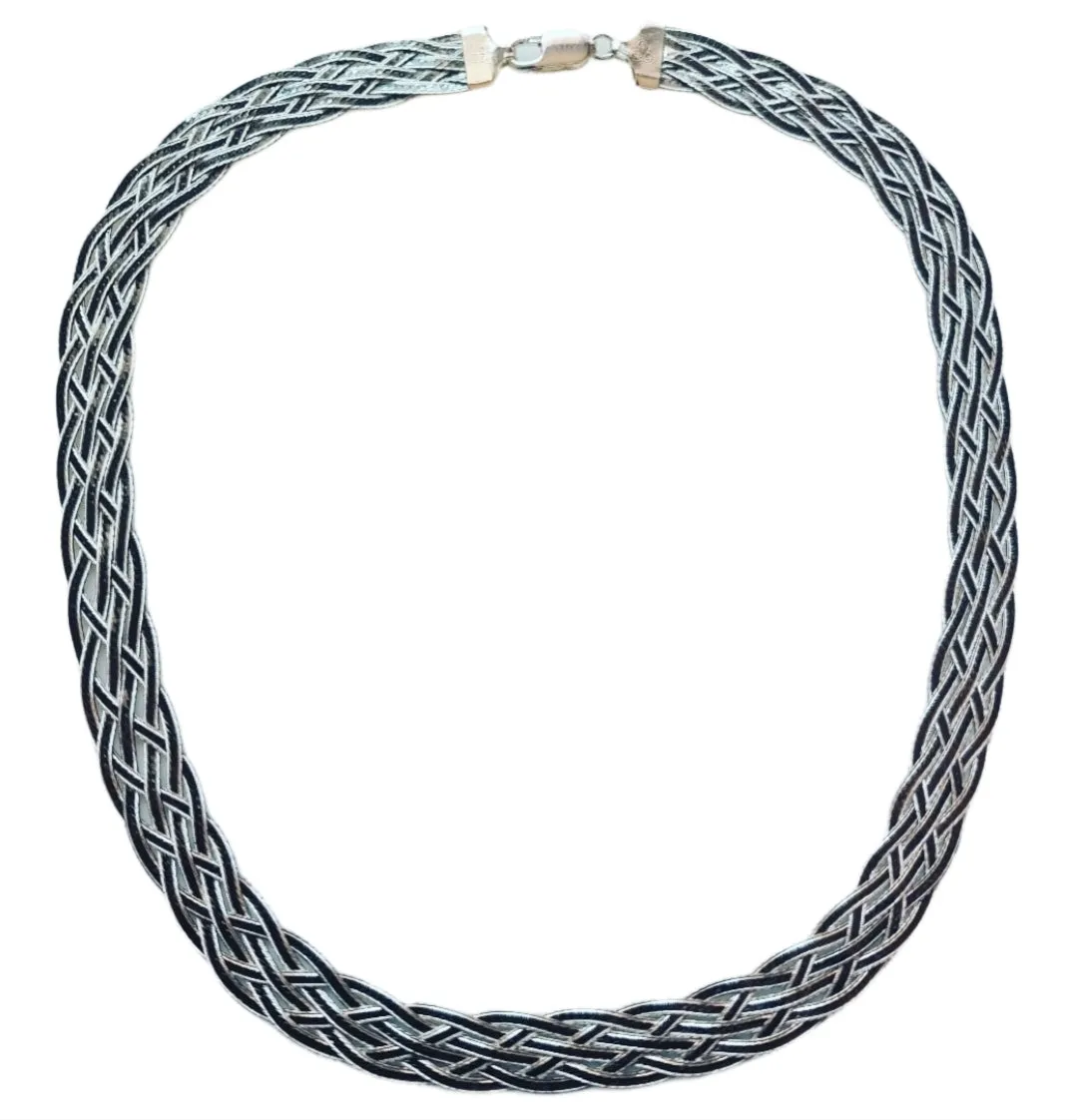 Italian Herringbone flat necklace black silver