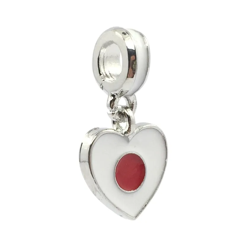 Japanese Flag Pendant / Japan Jewelry / Heart Shaped / Silver Plated