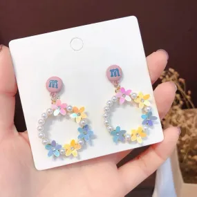 KOREAN FASHION COLORFUL FLOWER PEARL EARRINGS BY60003