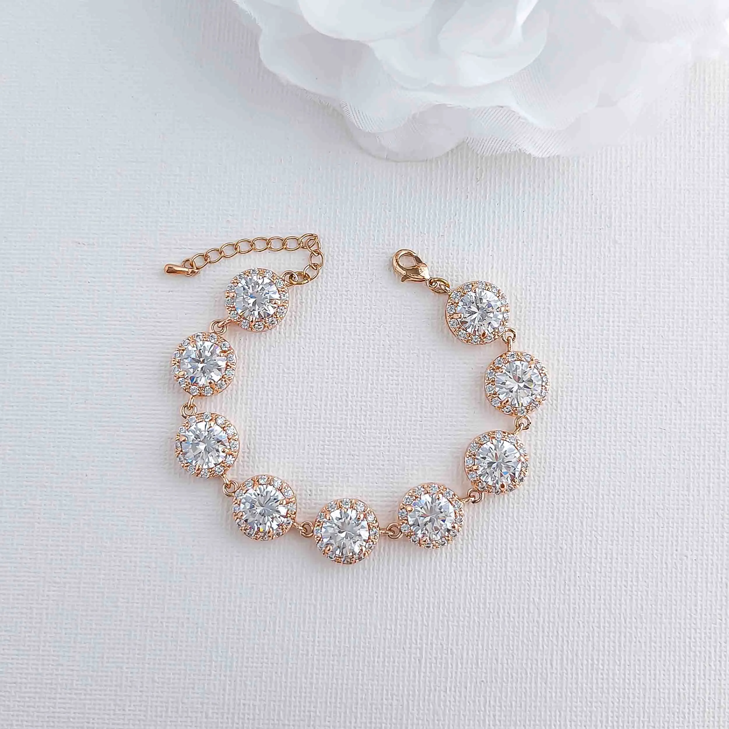 Large Round Cubic zirconia Wedding Bracelet in Rose Gold-Evita