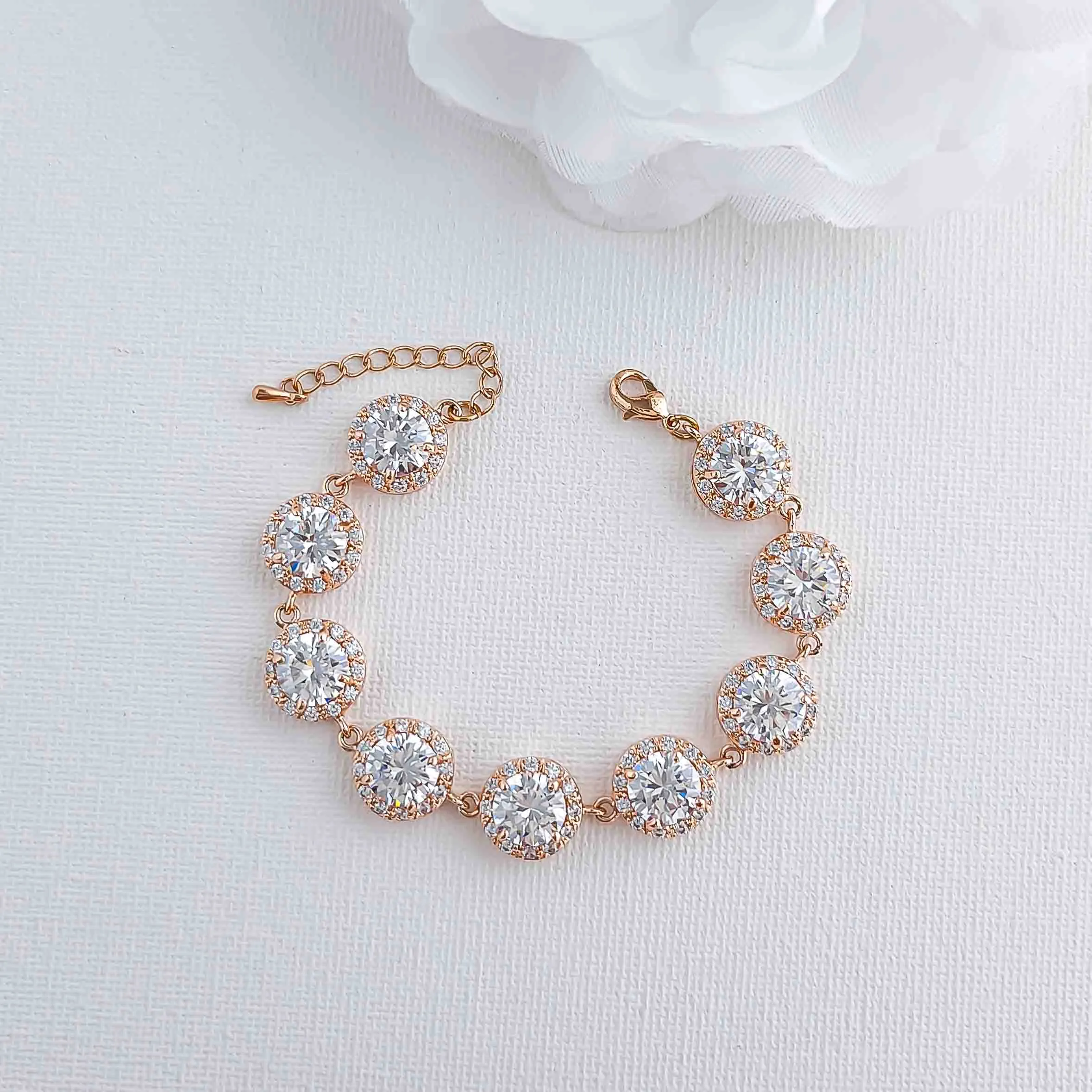 Large Round Cubic zirconia Wedding Bracelet in Rose Gold-Evita