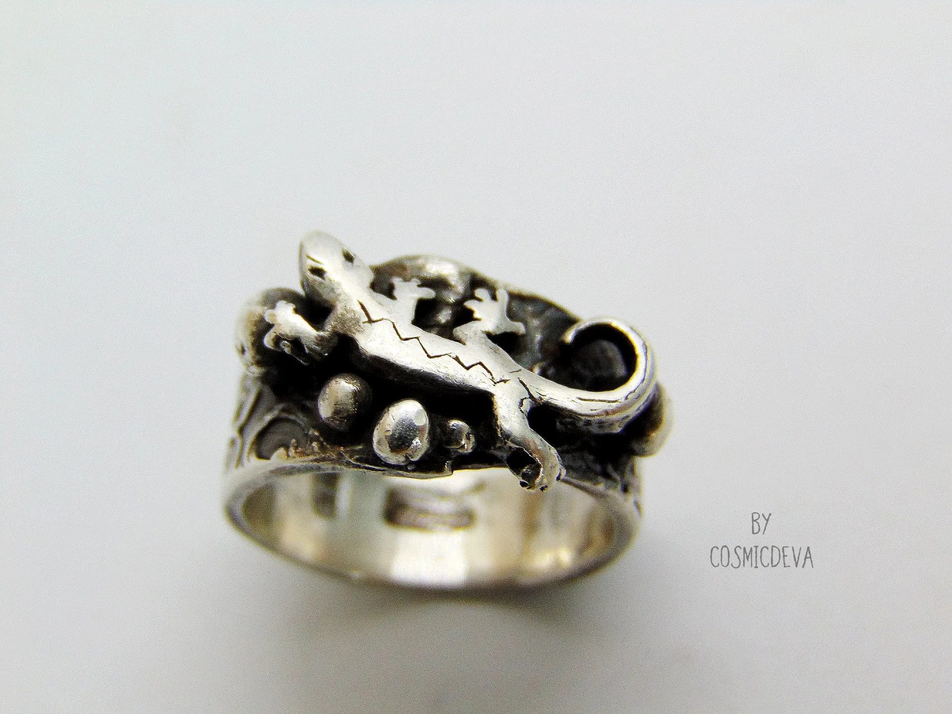 Lizard Gecko Sterling Silver Ring, Reptile Jewelry, US Size 6.5 Ring