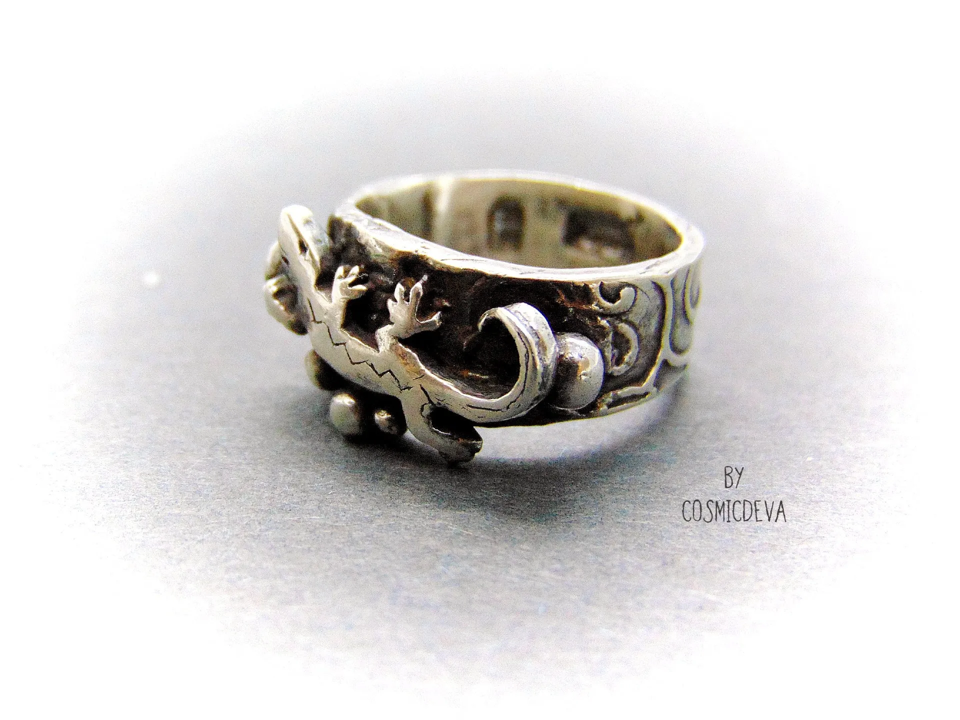 Lizard Gecko Sterling Silver Ring, Reptile Jewelry, US Size 6.5 Ring