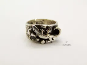 Lizard Gecko Sterling Silver Ring, Reptile Jewelry, US Size 6.5 Ring