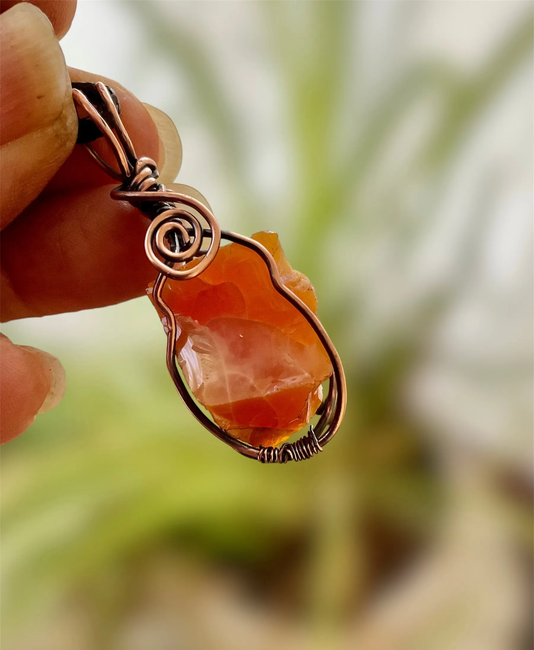 Mexican Fire Opal Wire Wrapped Pendant