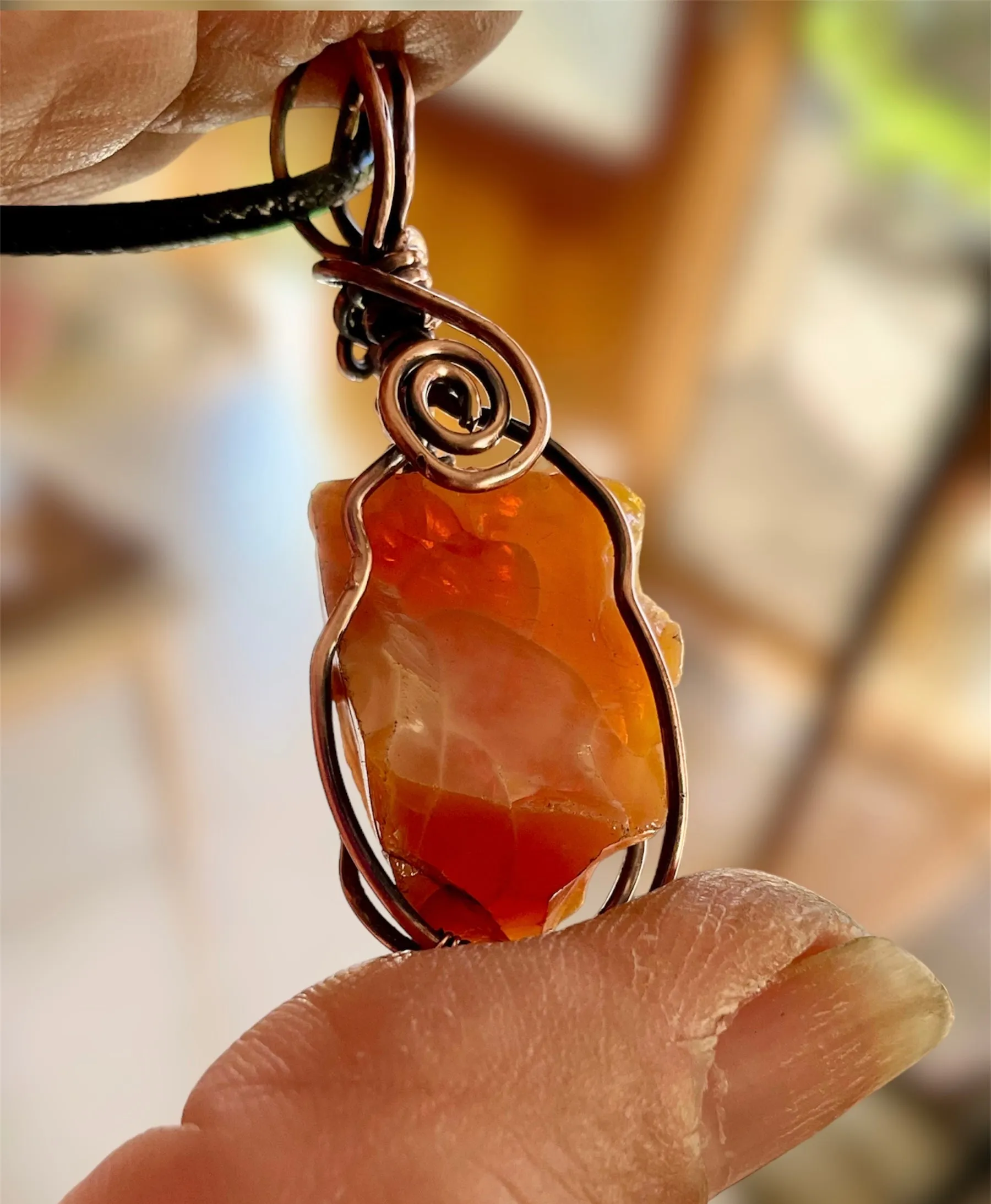 Mexican Fire Opal Wire Wrapped Pendant