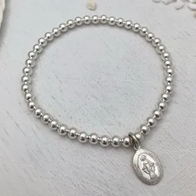 Miraculous Medal Bead Bracelet Sterling Silver