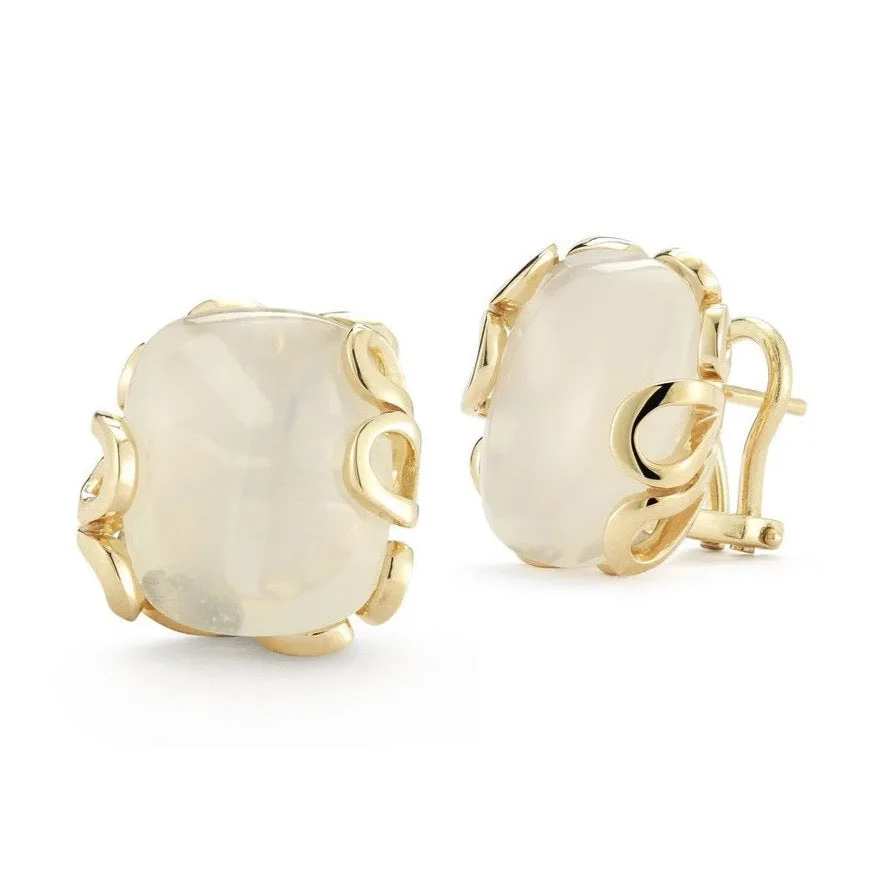 Miseno Sea Leaf Clip Earrings with Moonstones, 18k Yellow Gold