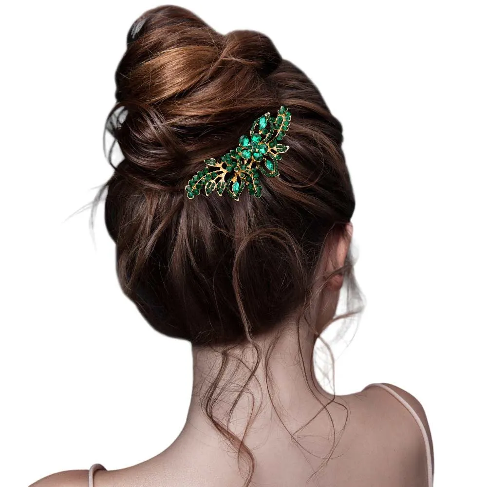 Multi Stone Flower Leaf Hair Comb