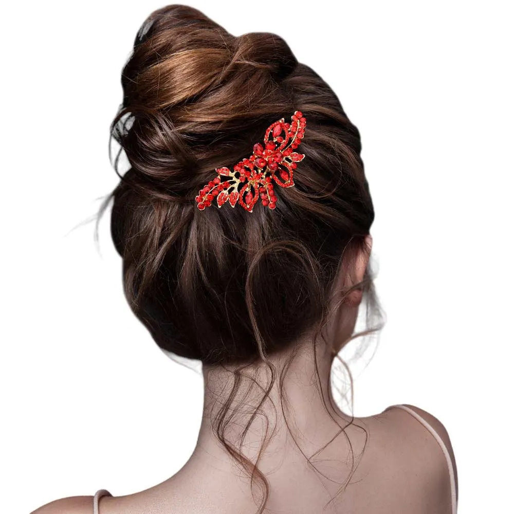 Multi Stone Flower Leaf Hair Comb