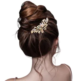 Multi Stone Flower Leaf Hair Comb