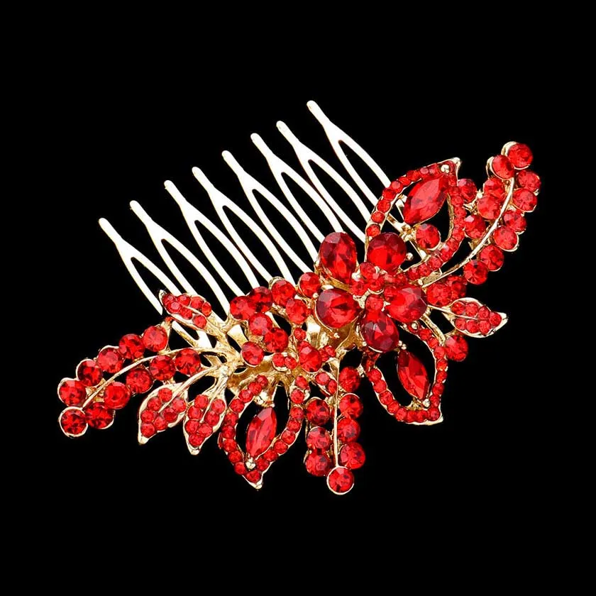 Multi Stone Flower Leaf Hair Comb