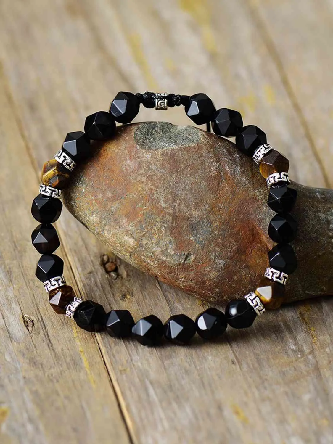 Natural Stone Beaded Bracelet (Caramel/Black)