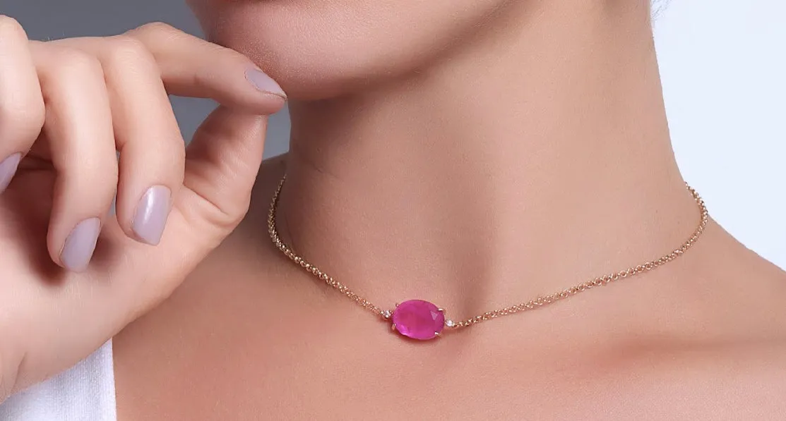 NECKLACE CHOKER OVAL PINK FUSION