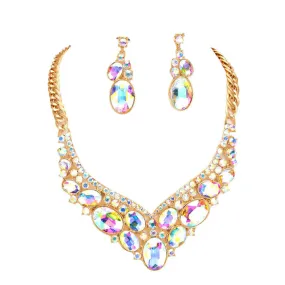 Oval Glass Crystal Evening Necklace