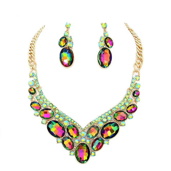 Oval Glass Crystal Evening Necklace