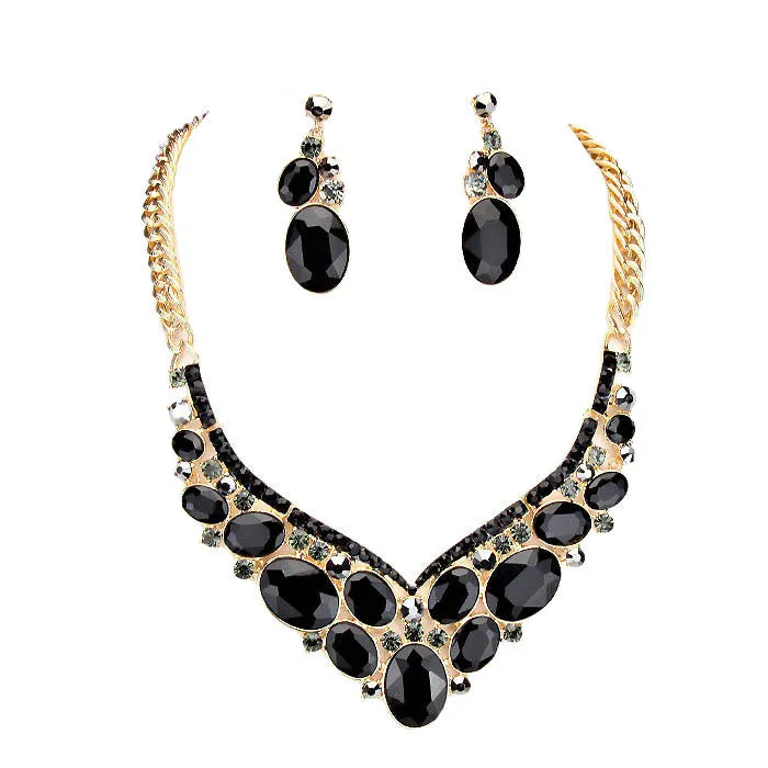 Oval Glass Crystal Evening Necklace