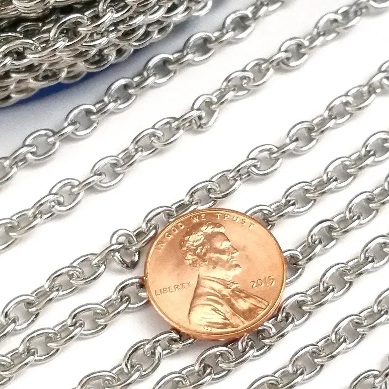 Oval Link Chain, Stainless Steel, 6x4.5mm, 16 Gauge, Lot Size 50 Meters, #1934