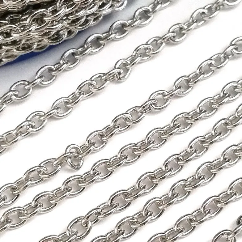 Oval Link Chain, Stainless Steel, 6x4.5mm, 16 Gauge, Lot Size 50 Meters, #1934