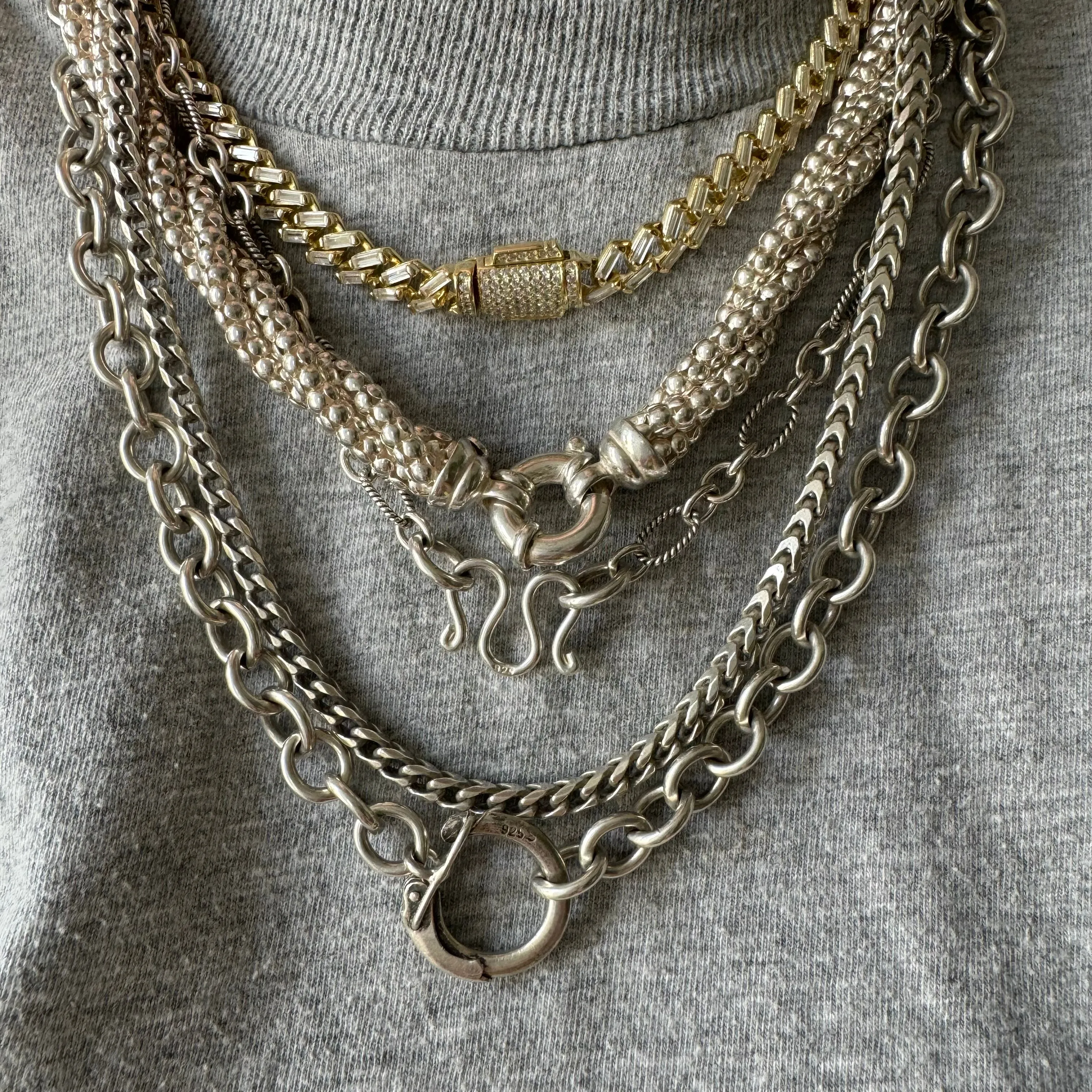 P R E - L O V E D // glitz and glam / sterling silver and baguette glass curb chain tennis necklace / 16, 39g