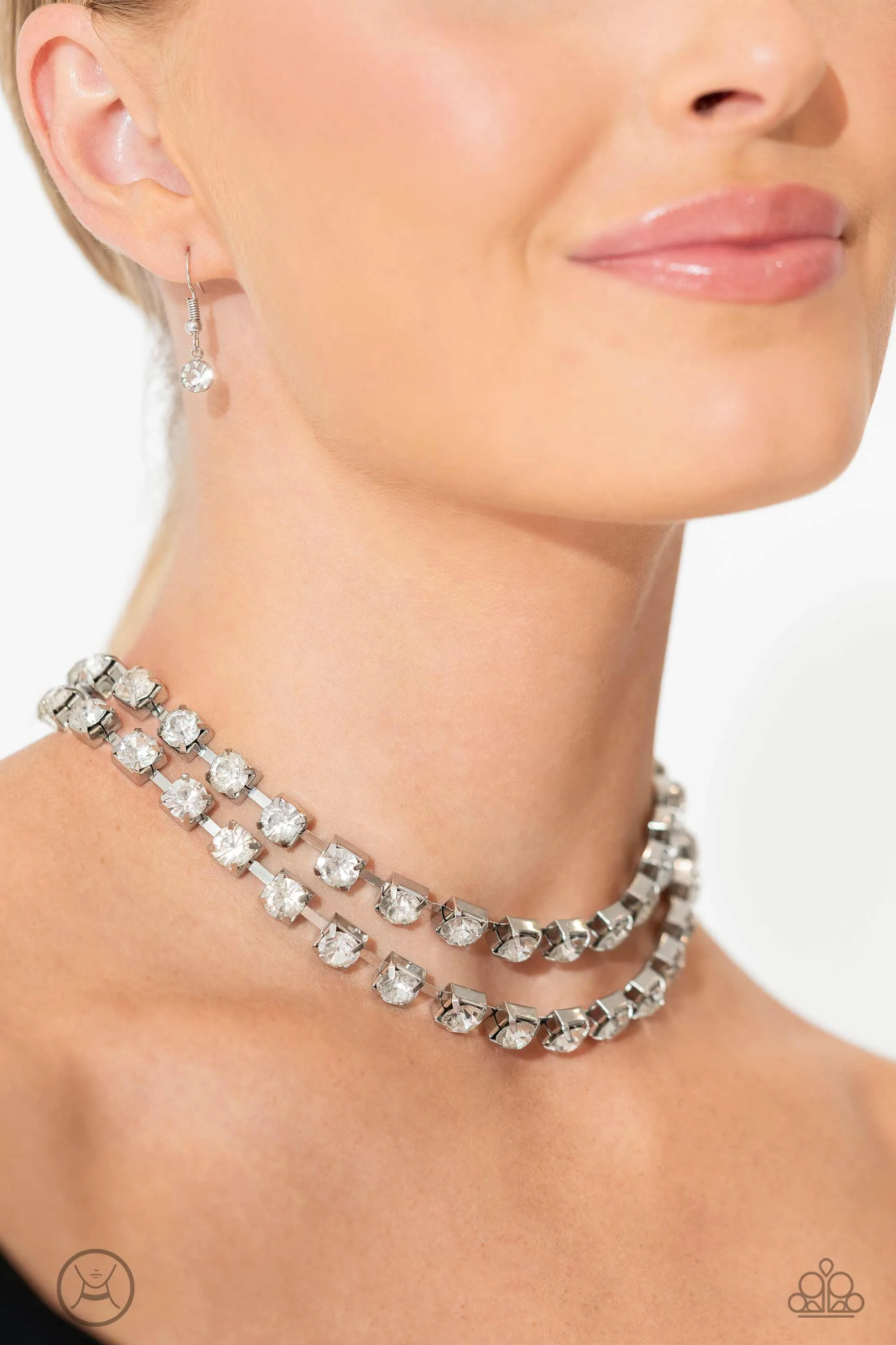 Paparazzi Glistening Gallery White Rhinestone Choker Necklace