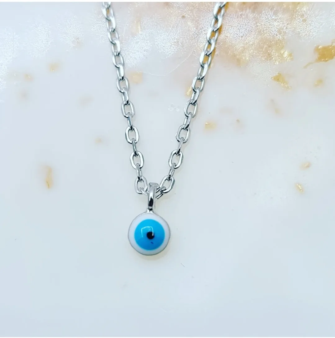 Petite Carli White evil eye necklace silver