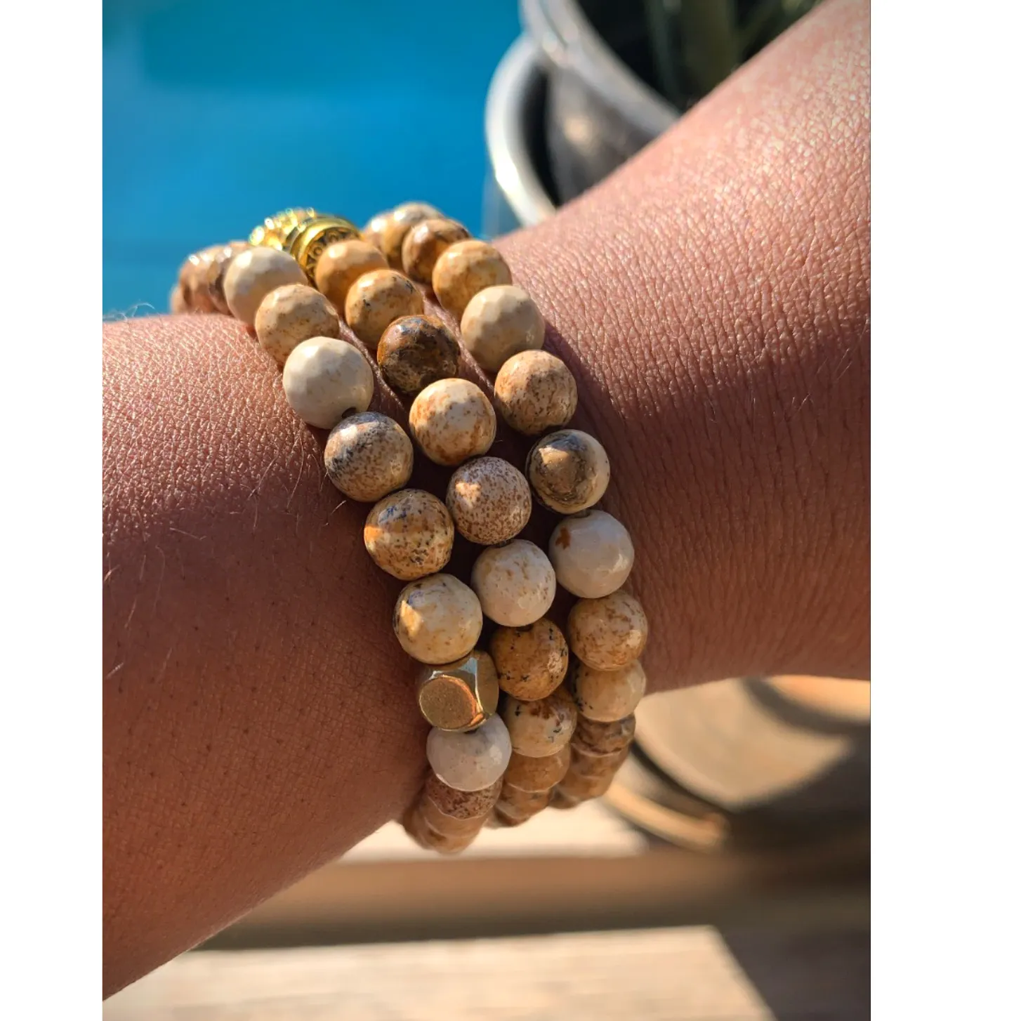 Picture Jasper Buddha Gemstone Bracelet Set of 2