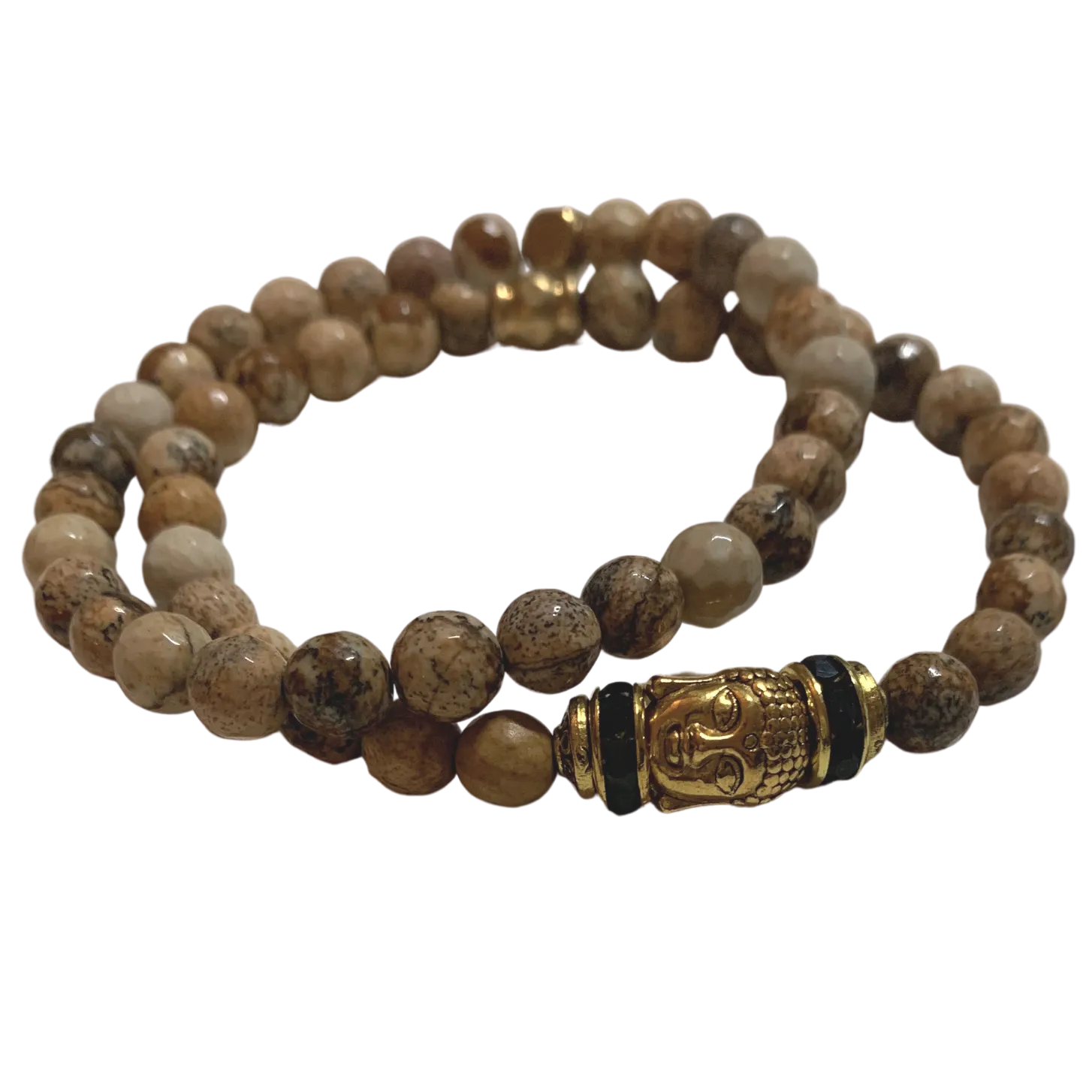 Picture Jasper Buddha Gemstone Bracelet Set of 2