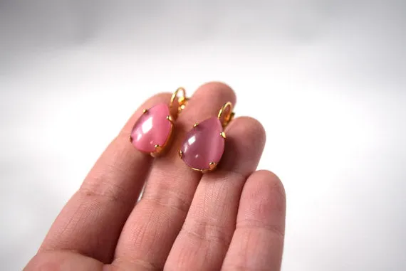 Pink Moonstone Earrings - Large Teardrop