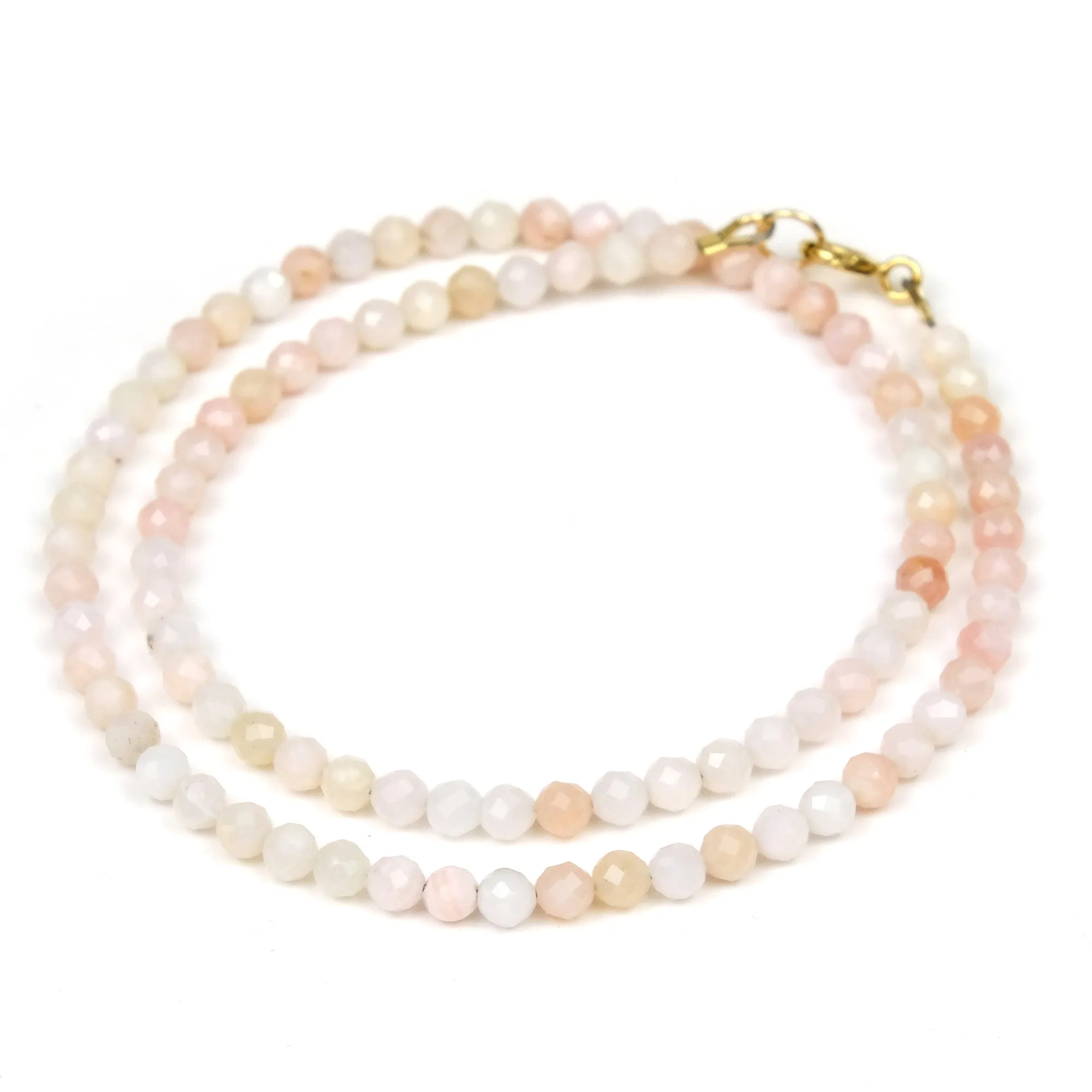 Pink Opal 4mm Faceted Round Necklace with Gold Filled Spring Clasp