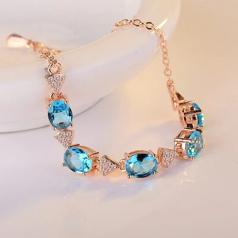 Princess Created Aquamarine Blue Topaz Bracelet