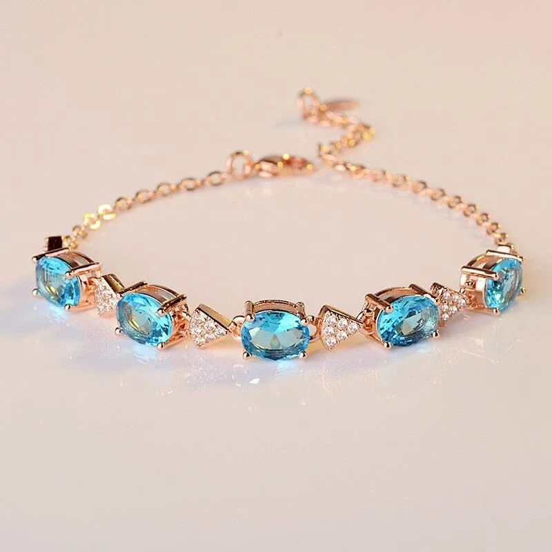 Princess Created Aquamarine Blue Topaz Bracelet