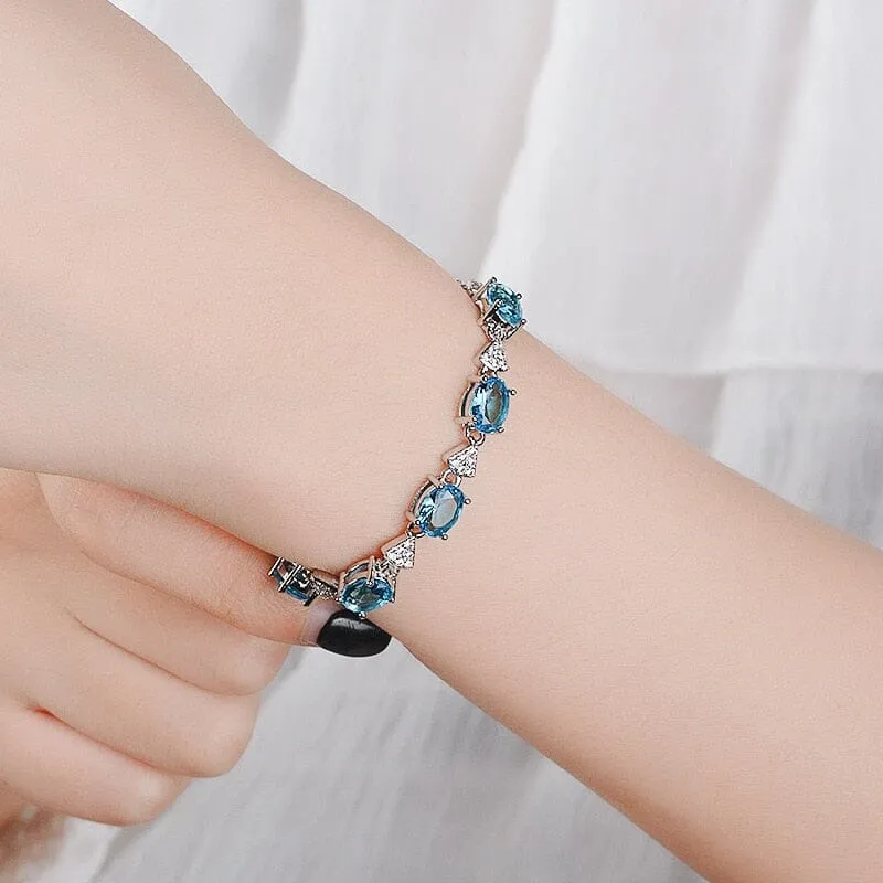 Princess Created Aquamarine Blue Topaz Bracelet