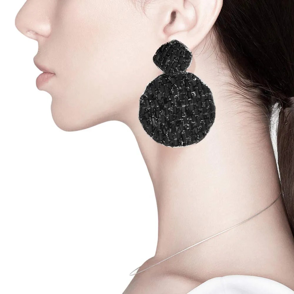 Rectangle Stone Accented Disc Linked Earrings