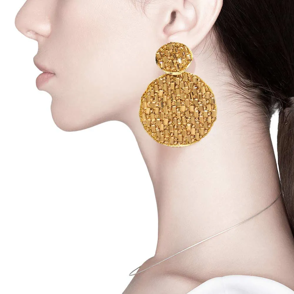 Rectangle Stone Accented Disc Linked Earrings