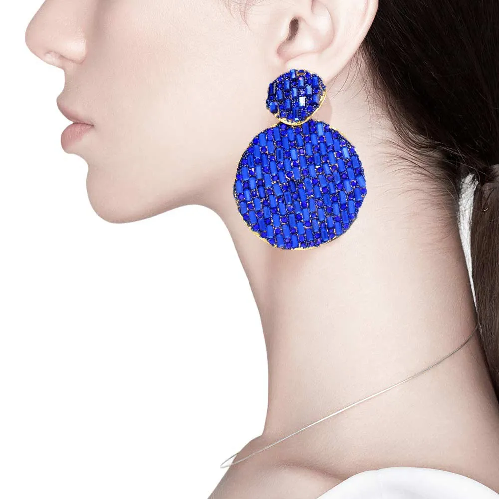 Rectangle Stone Accented Disc Linked Earrings