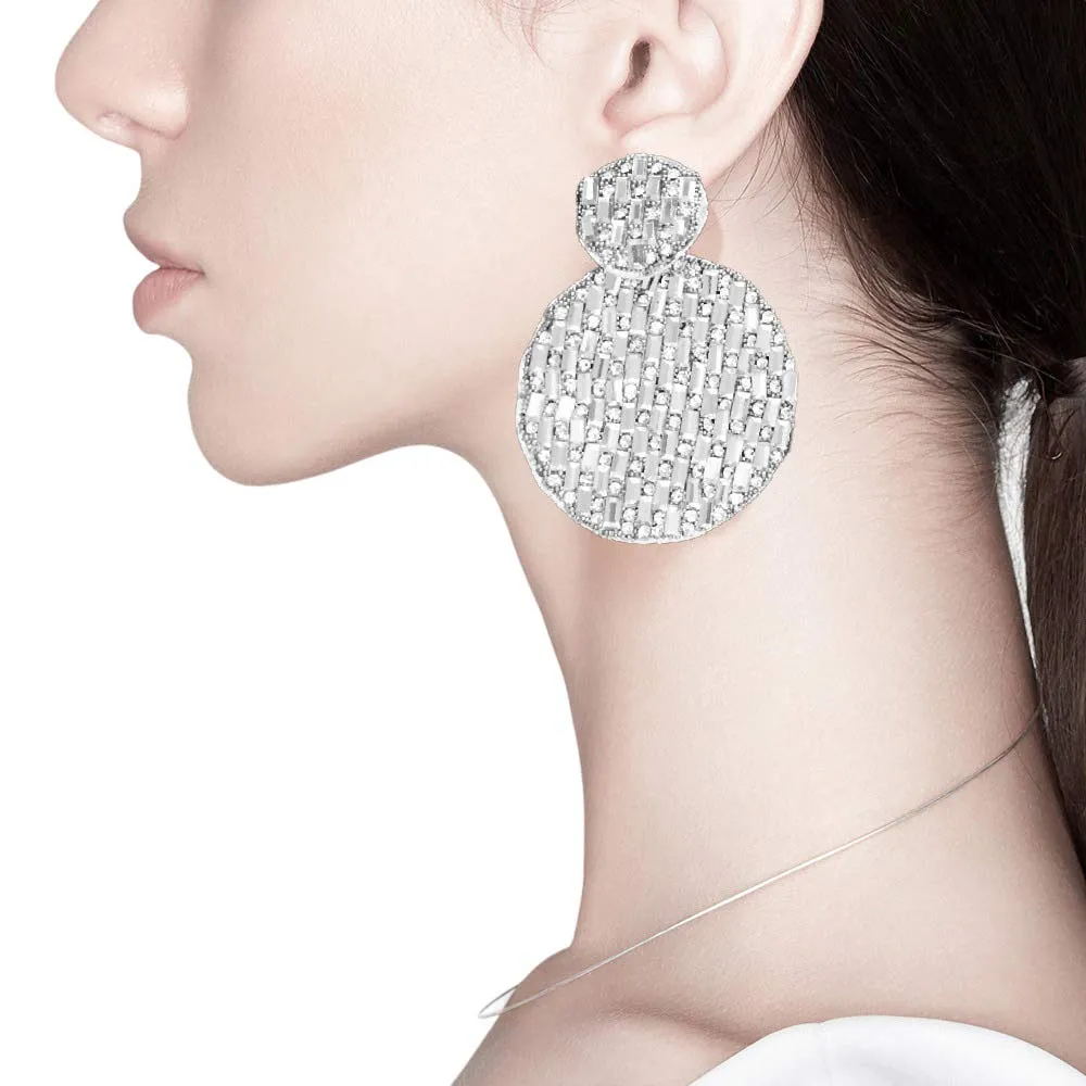 Rectangle Stone Accented Disc Linked Earrings